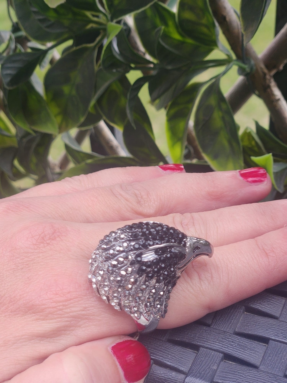 Silver-Tone Black & Clear Crystal Statement Ring - Women Jewelry